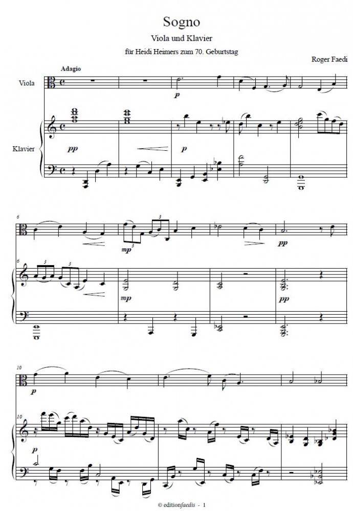 Sogno, op. 35a, für Bratsche und Klavier