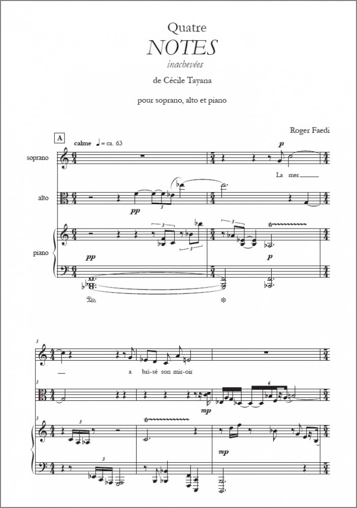 Quatre NOTES inachevées, op. 57, für Sopran, Viola und Klavier
